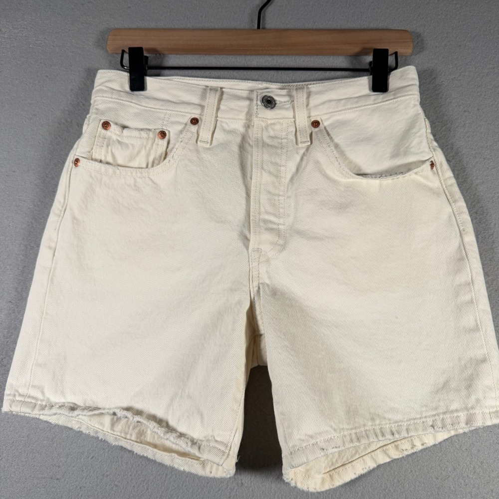 Levis 501 Original Shorts Womens 28 Cream Off White Denim Raw Hem 85833-0093